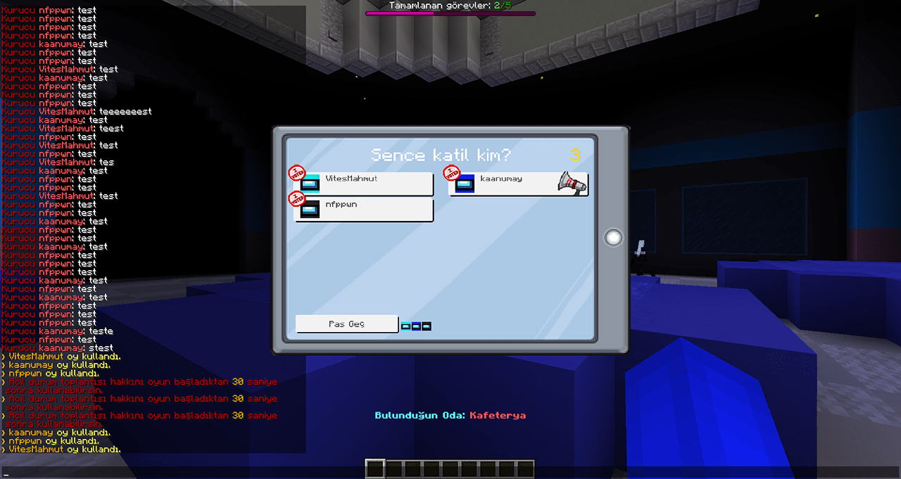 Among Us Minecraft Oylama Arayüzü