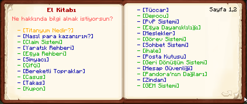 Survival Titanyum Bilgi Menüsü Survival Titanyum Bilgi Menüsü